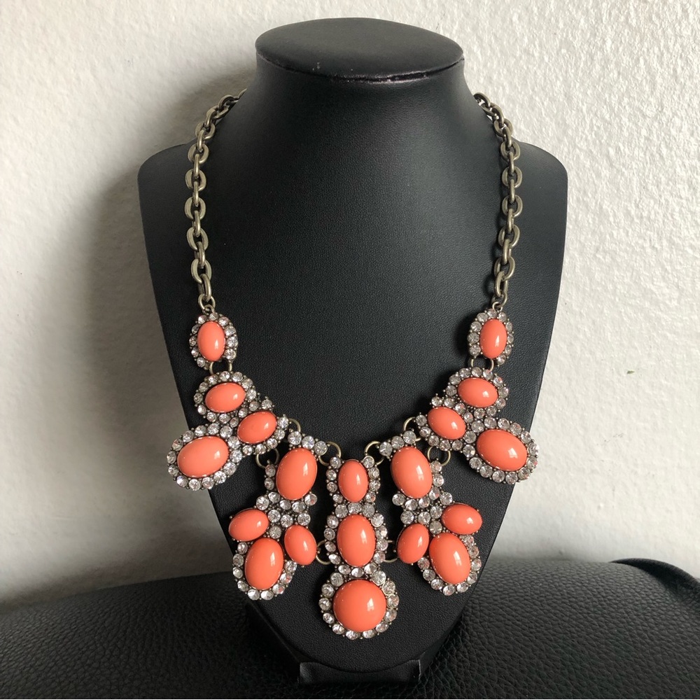 Forever 21 Orange Coral Bauble Statement Necklace